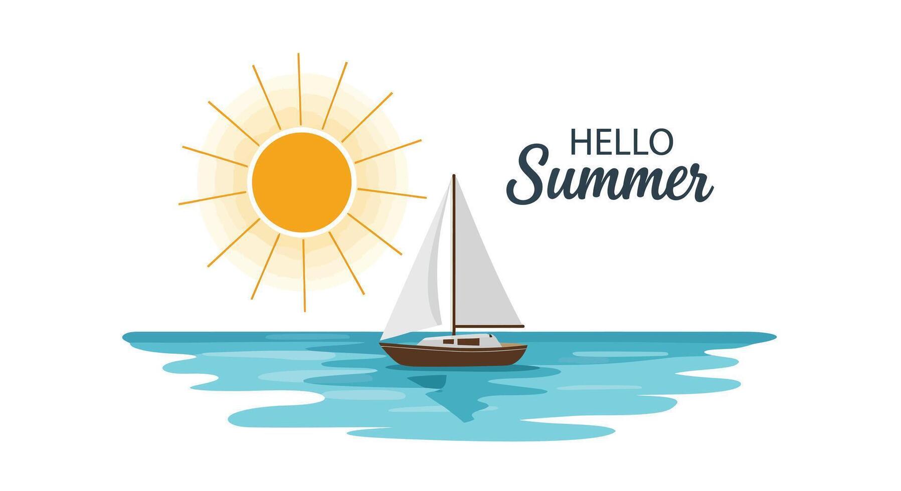 Bright sun shining over calm ocean water with a sailboat enjoying summer vibes vector
