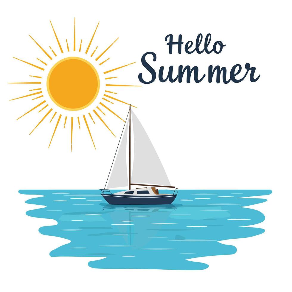 Sailboat cruising on calm waters under bright sun with summer vibes vector