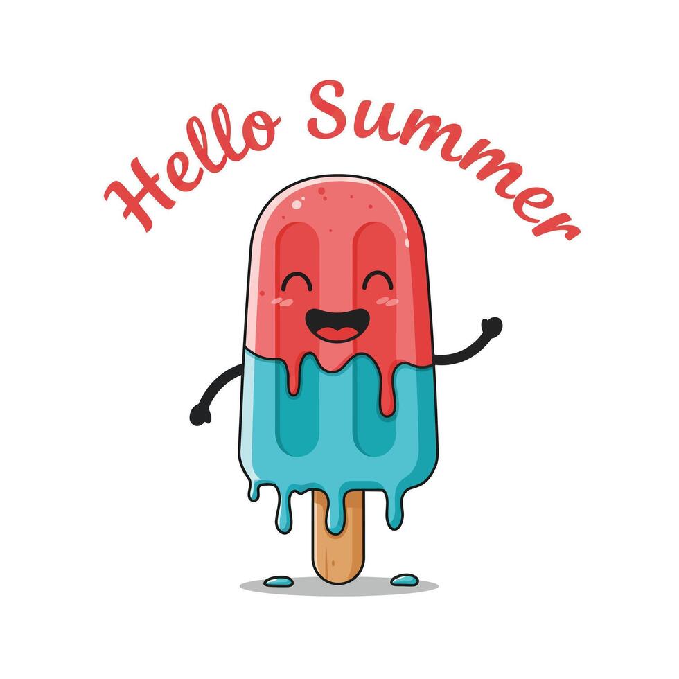 Colorful cartoon ice cream character celebrating summer with a cheerful expression and playful pose vector