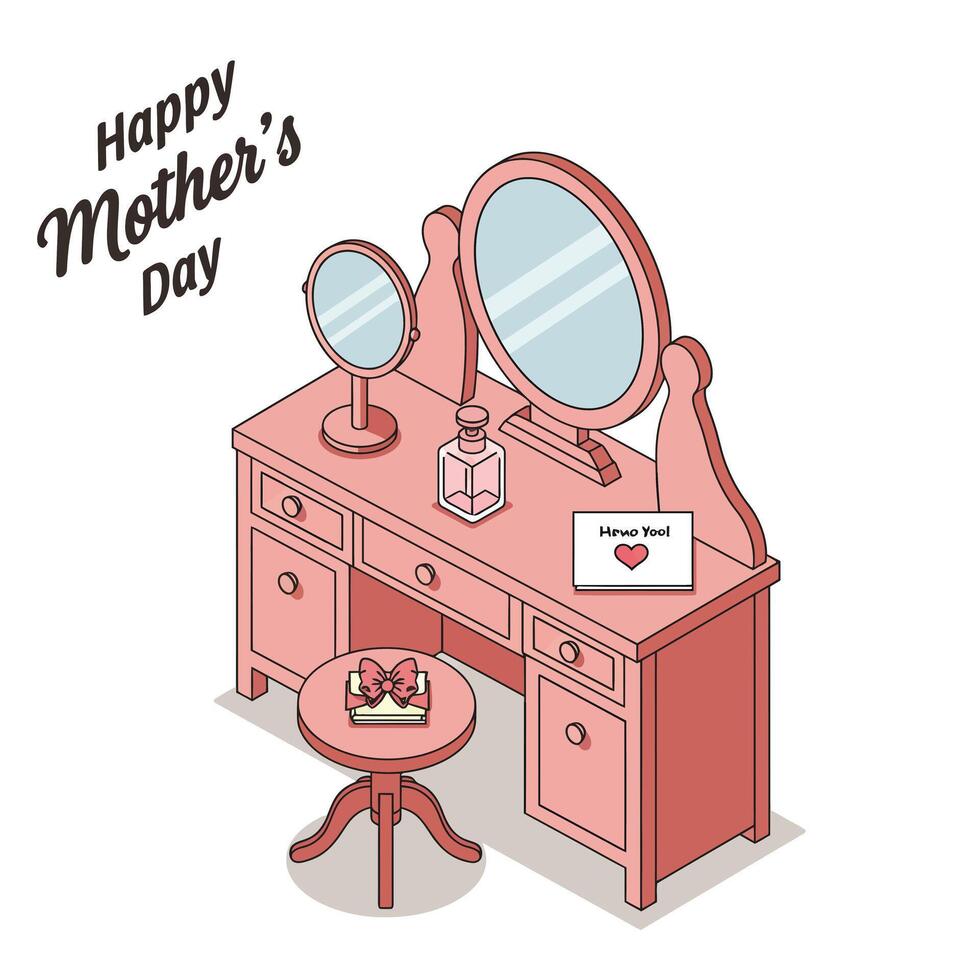 Elegant vanity table design in flat style for Mothers Day art vector