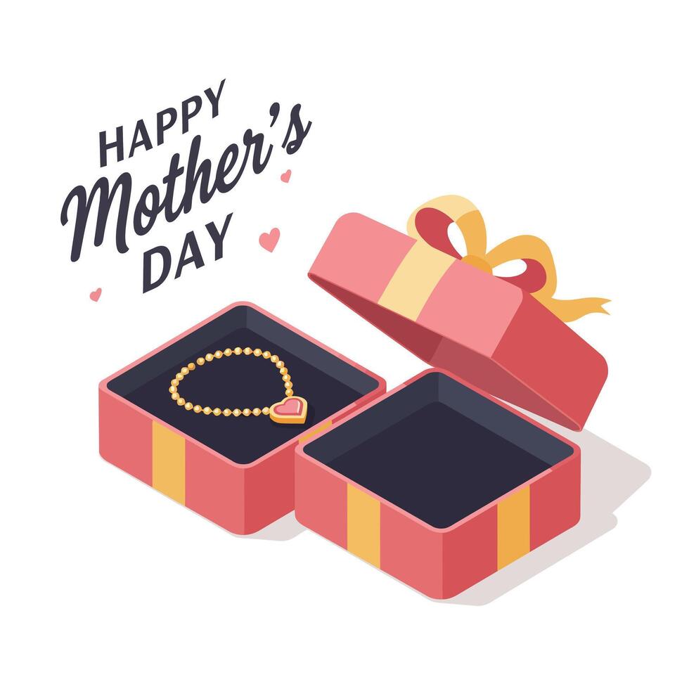 Open gift boxes with a necklace design in flat style for Mothers Day illustration vector