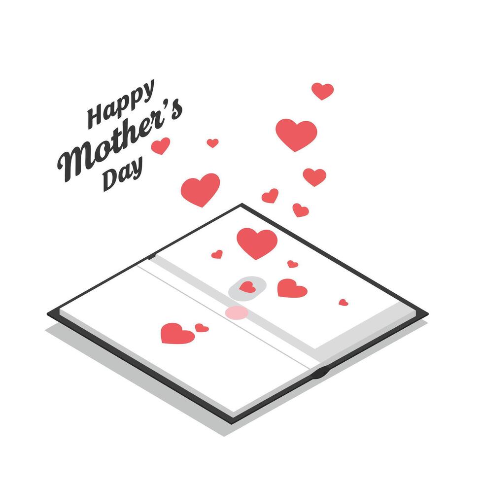 Open greeting card design with hearts in flat art style for Mother s Day celebration vector