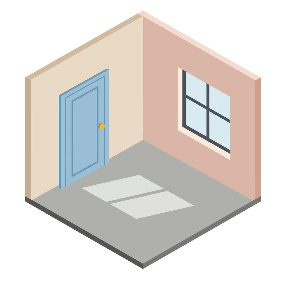 Simple room interior with a door and window in flat art vector