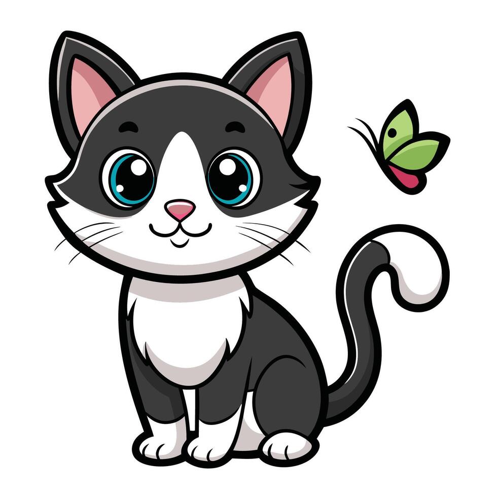 Adorable Feline Adorned with Delicate Butterfly on Its Nose vector