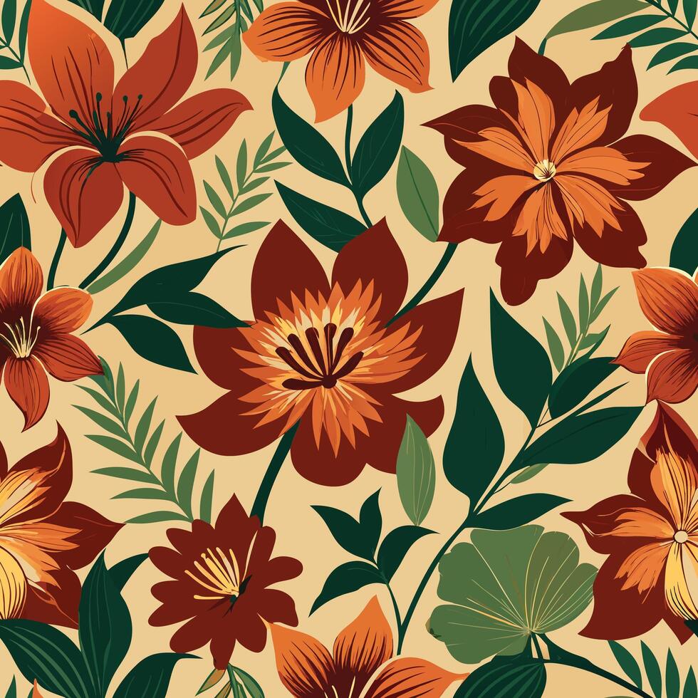 Elegant Seamless Pattern of Silhouetted Floral Botanical Elements vector