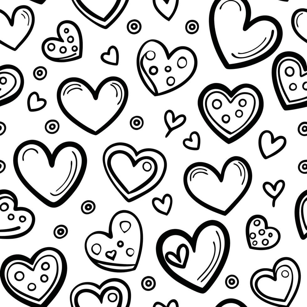 Seamless Pattern of Intricate Black and White Doodle Hearts vector