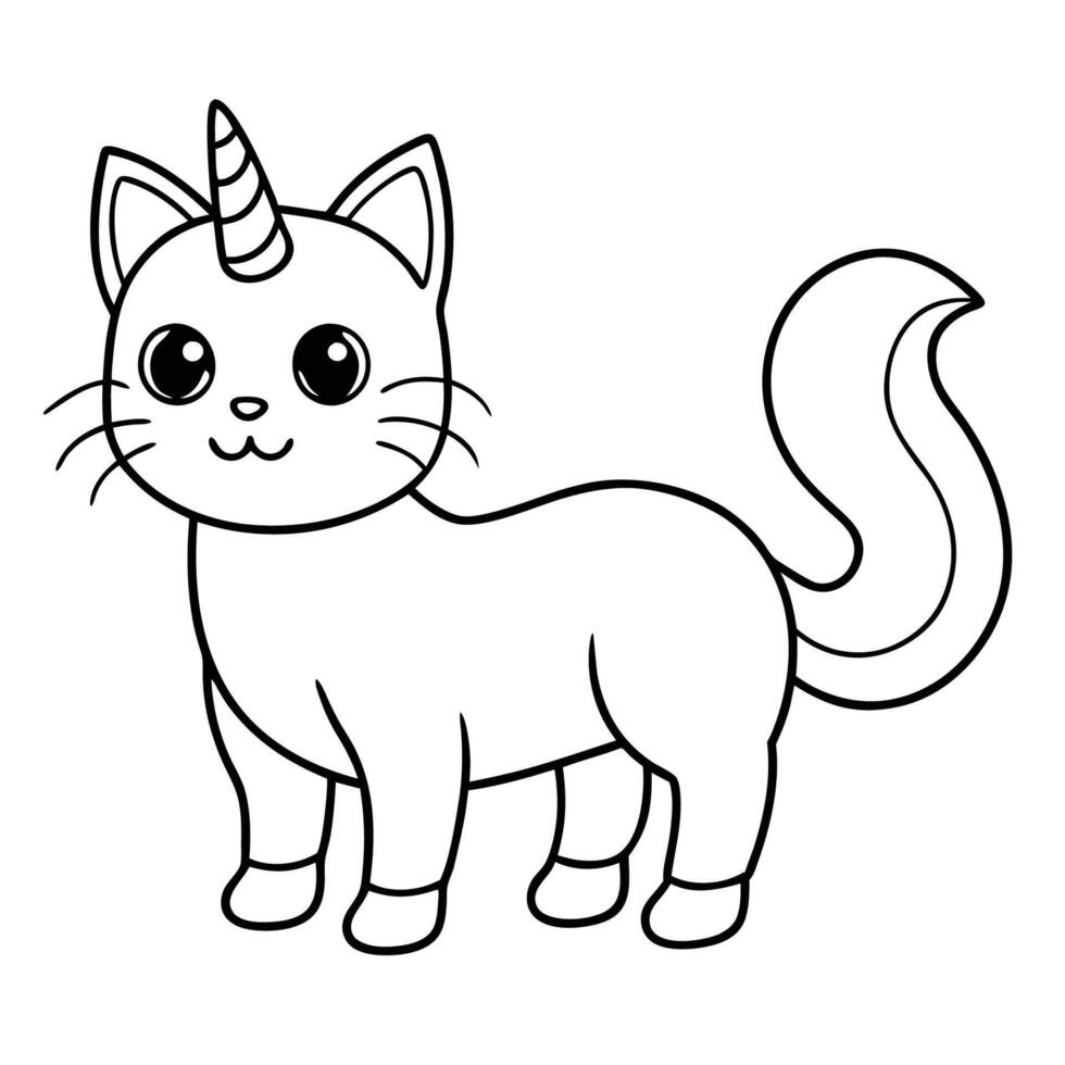 Hand Drawn Coloring Page Featuring a Cute Cat Unicorn with Whimsical Details vector