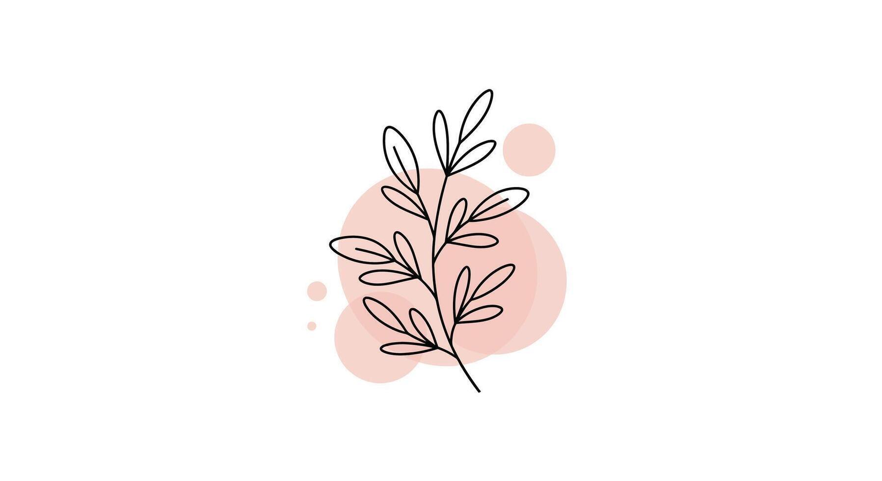 Minimalistic botanical branch with delicate leaves and soft pastel circles flat design illustration vector