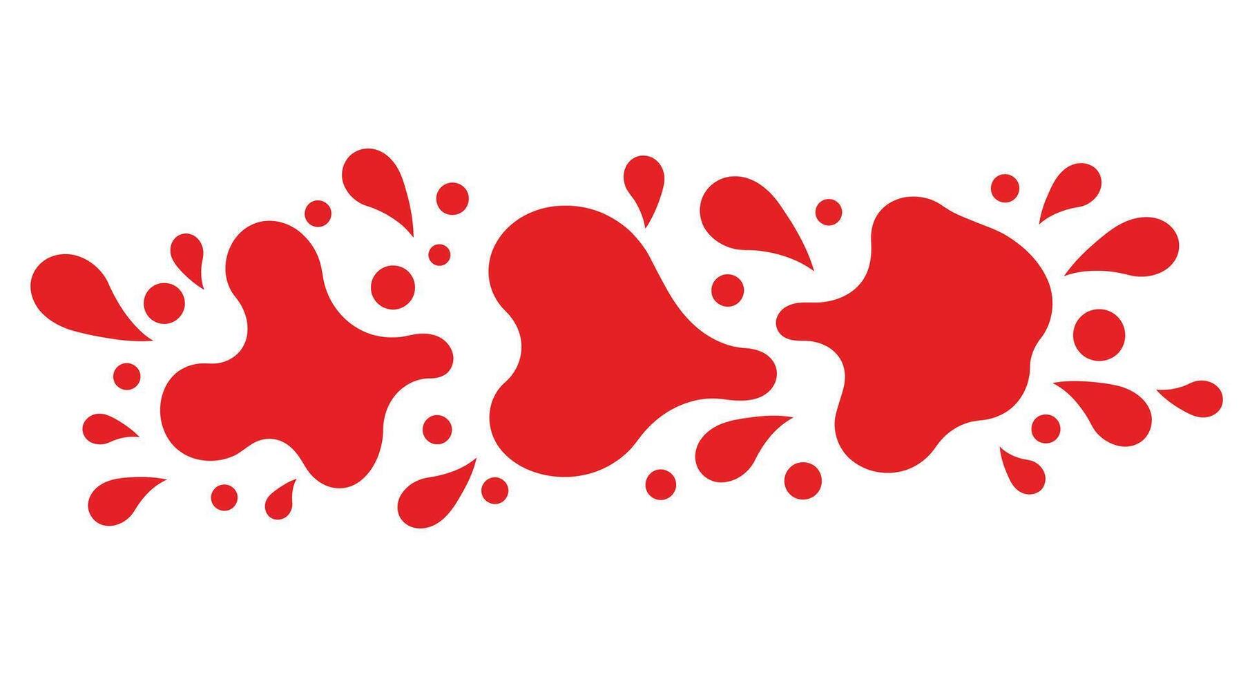 Red paint splashes with irregular shapes and droplets in minimal flat design style art vector