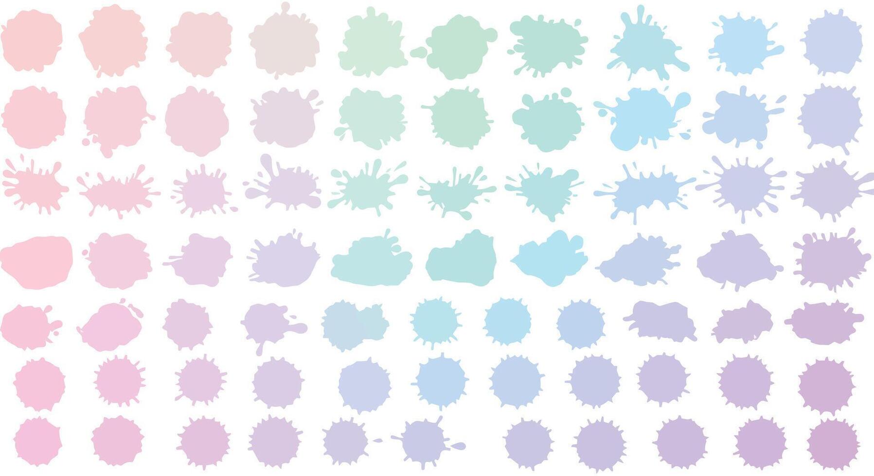 Collection of pastel color ink splashes and paint blots in flat minimal style abstract art vector