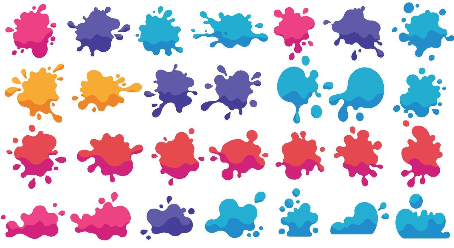 Colorful paint splatters in varied shapes and sizes flat design bright decorative art vector
