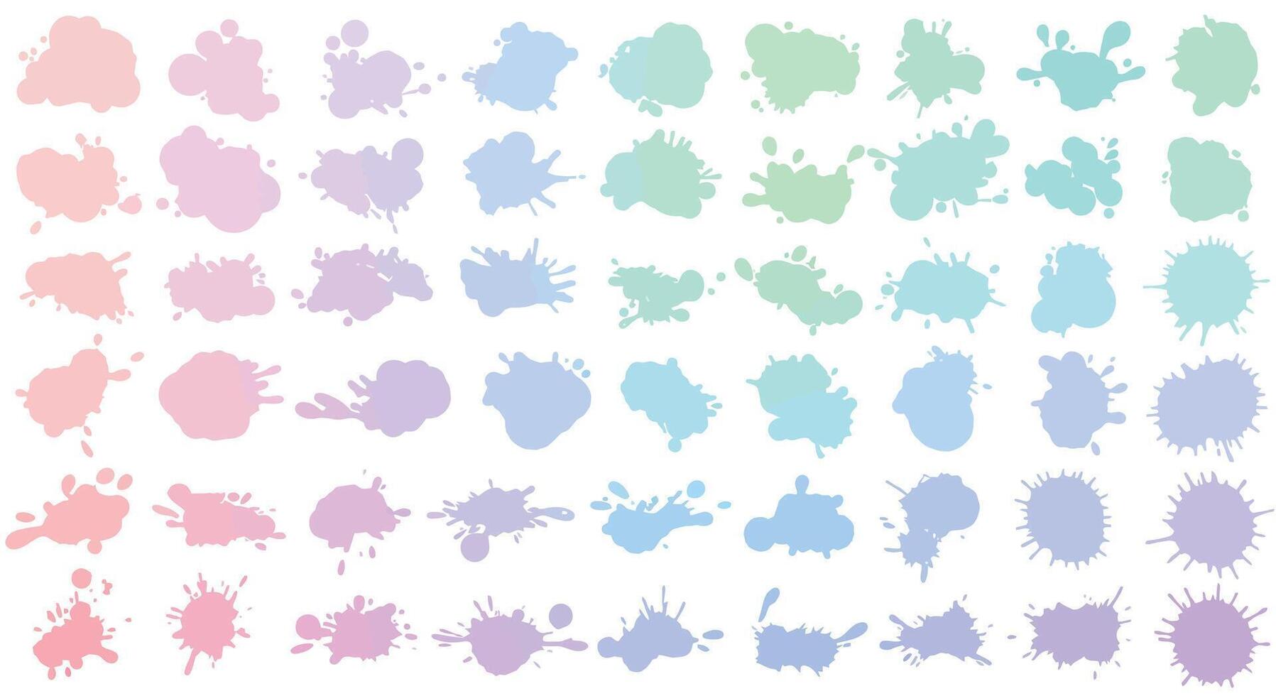 Colorful paint splatters collection in soft pastel shades with varied shapes and sizes flat design art vector
