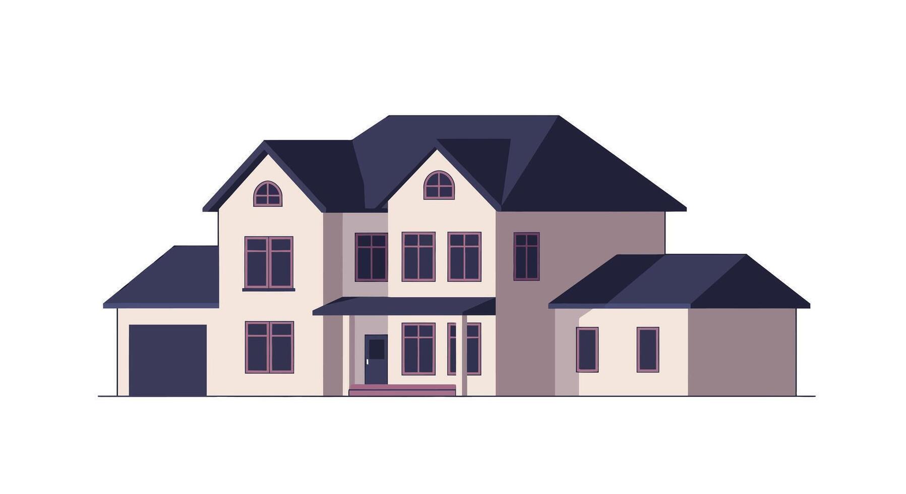 Large two-story suburban house with garage in flat minimal design style illustration vector