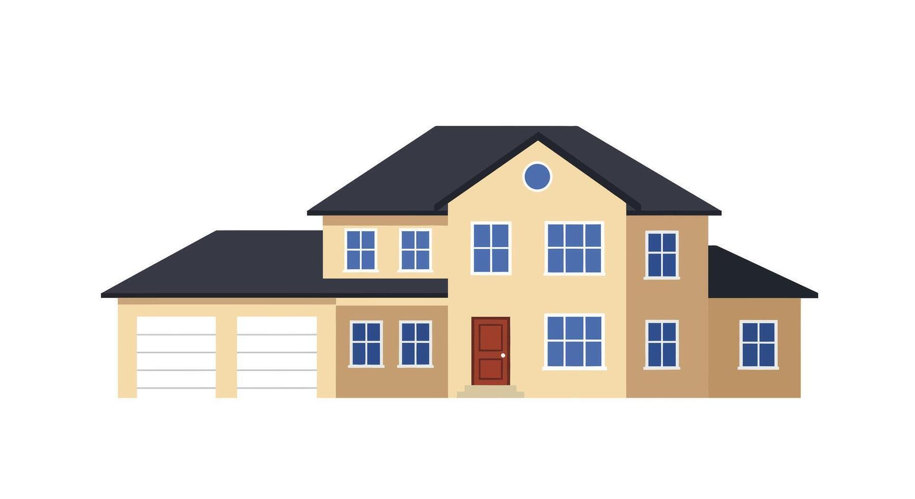 Modern suburban two-story house with garage in flat minimalist design illustration vector