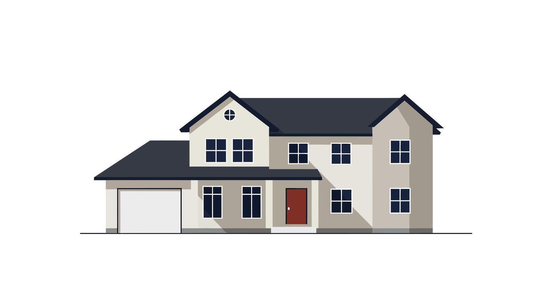 Modern two-story suburban house with garage in flat design style illustration vector