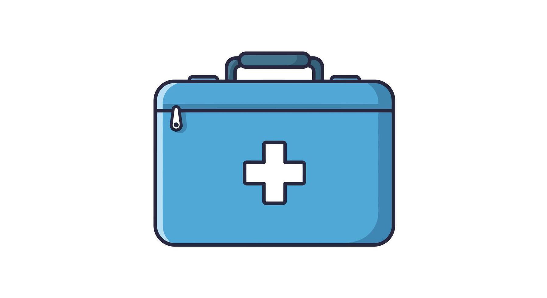 Blue first aid kit with white cross symbol in simple flat design style medical emergency art vector