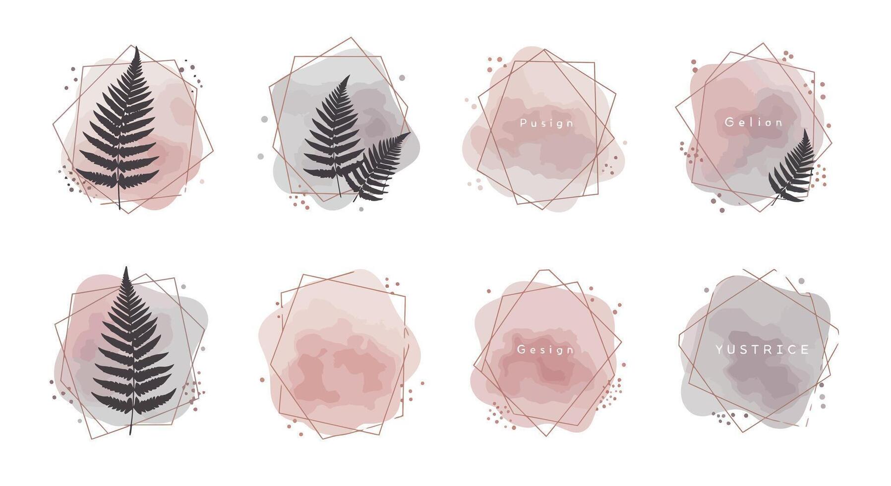 Fern leaf silhouettes with soft pastel watercolor shapes and delicate dotted lines in minimal flat style illustration vector