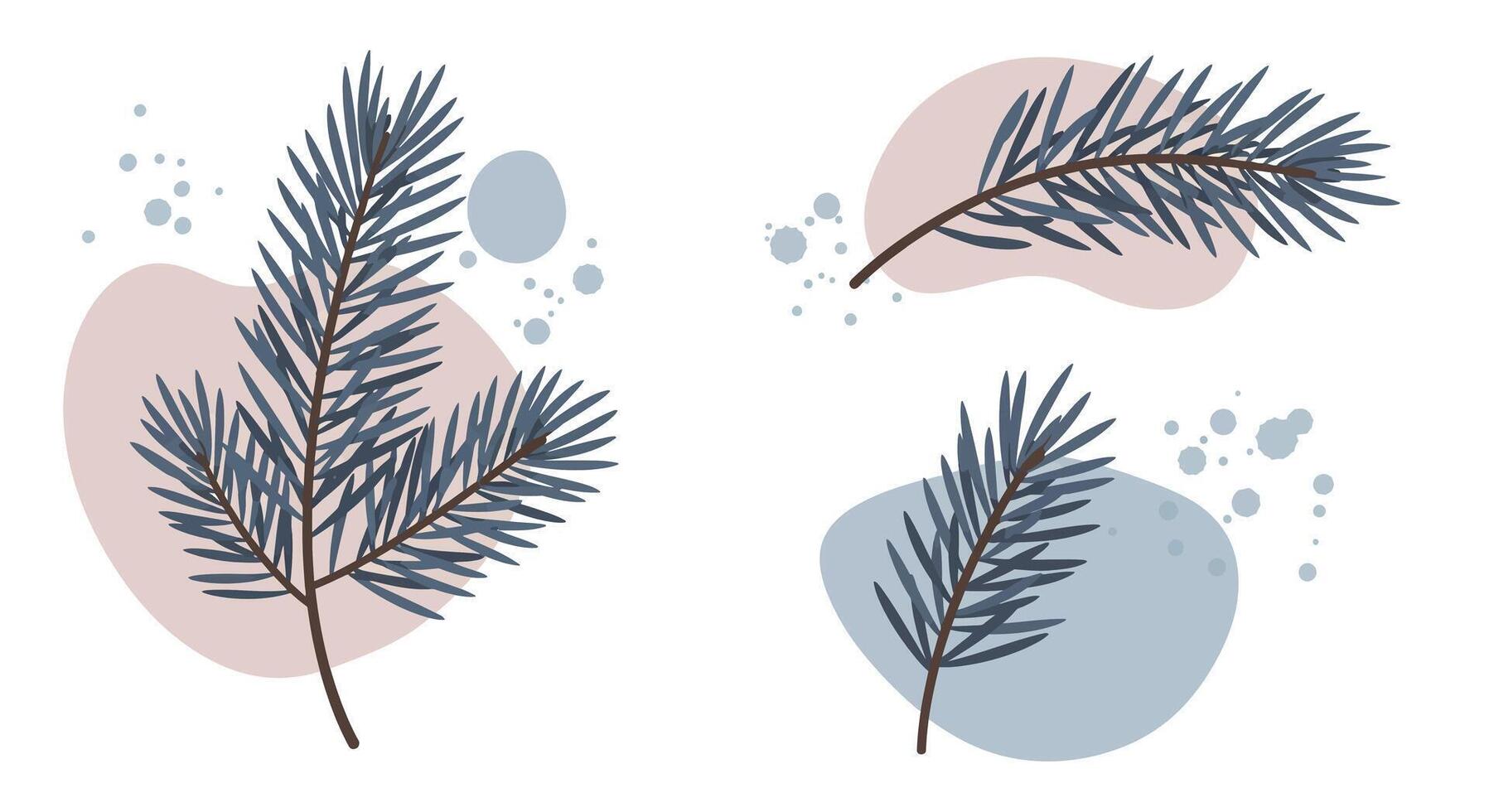 Pine tree branch elements in minimal flat style with muted color palette and abstract shapes illustration vector