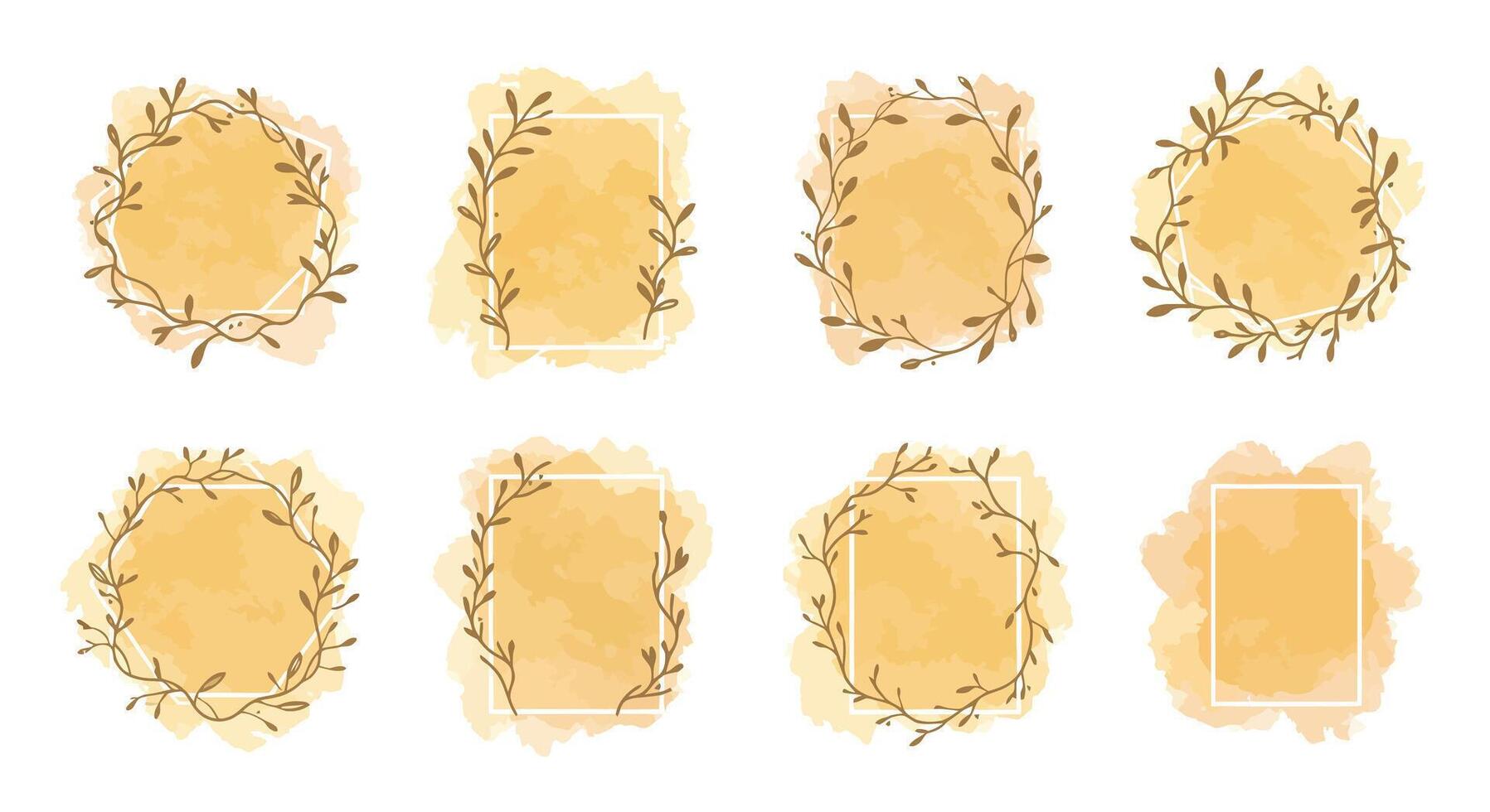 Collection of minimal beige floral wreaths and frames with delicate leaf designs in flat style decorative art vector