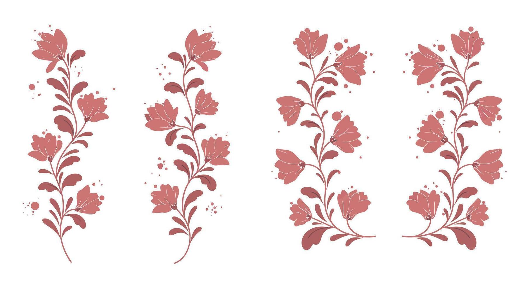 Floral pattern with delicate rose branches and leaves in muted red minimalist design illustration vector