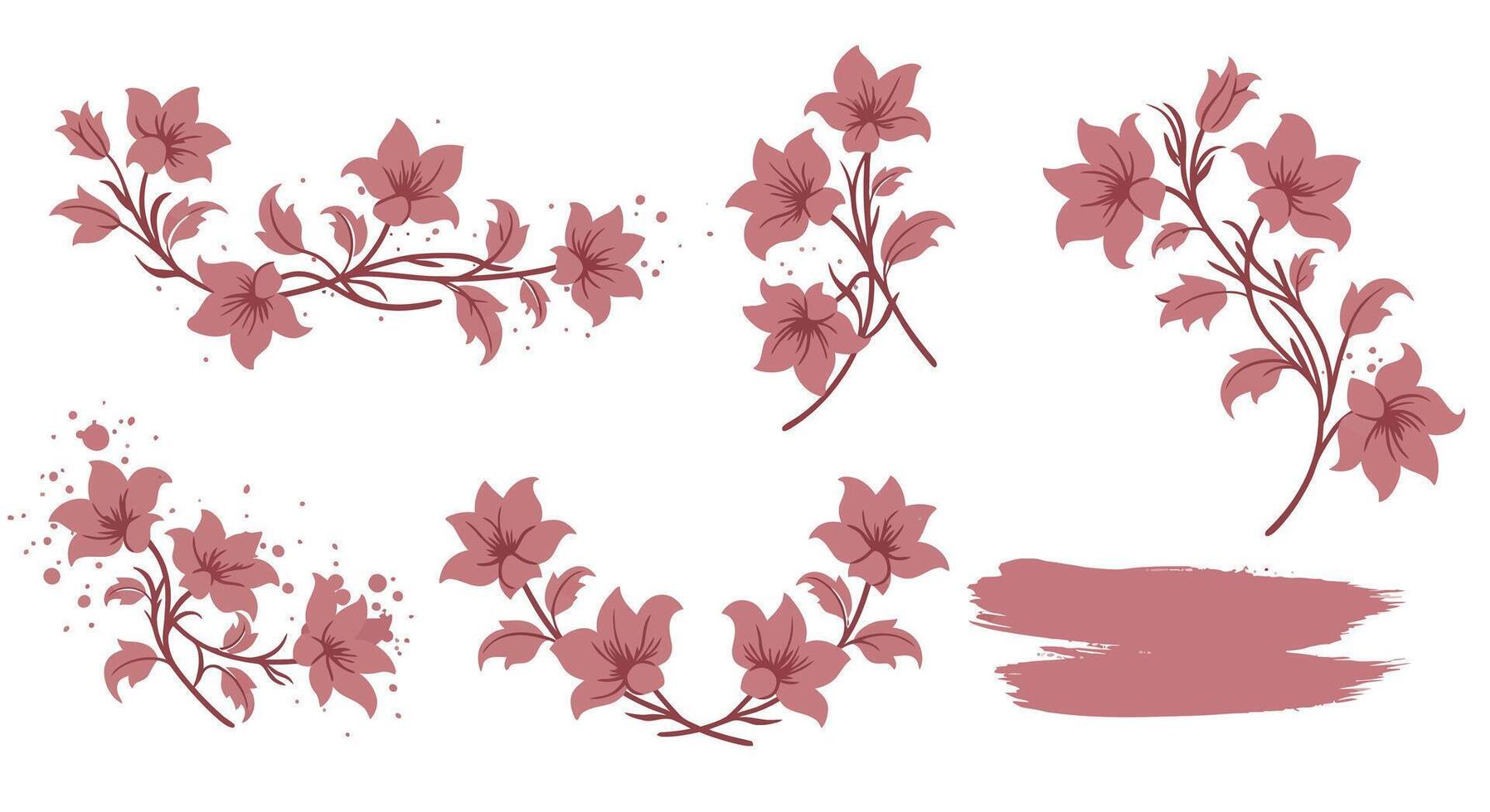 Red autumn leaves branches with splatter and brush stroke in minimal flat botanical illustration vector