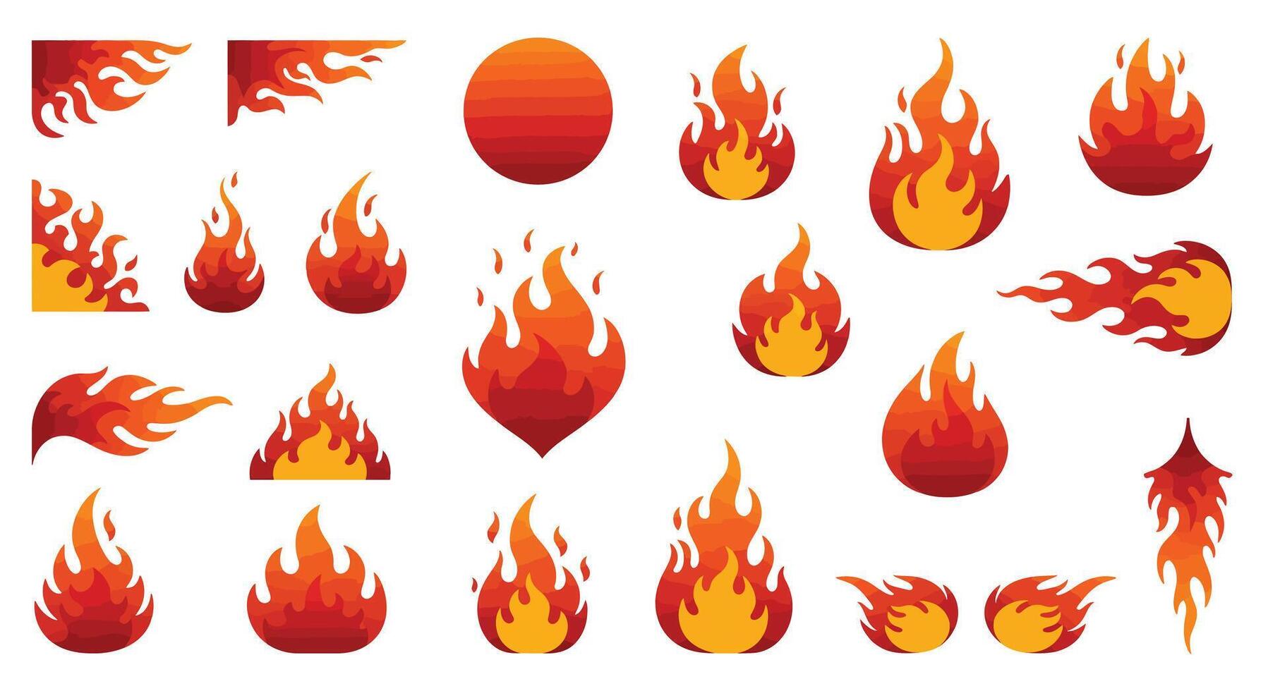 Various stylized orange and red flame icons in flat design with dynamic shapes and gradients fire art vector