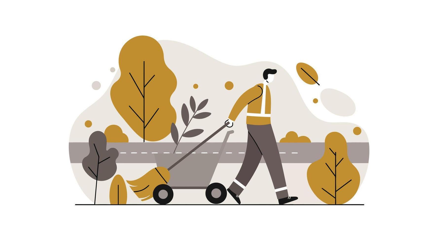 Man walking his dog in autumn park with flat design style casual clothing illustration vector