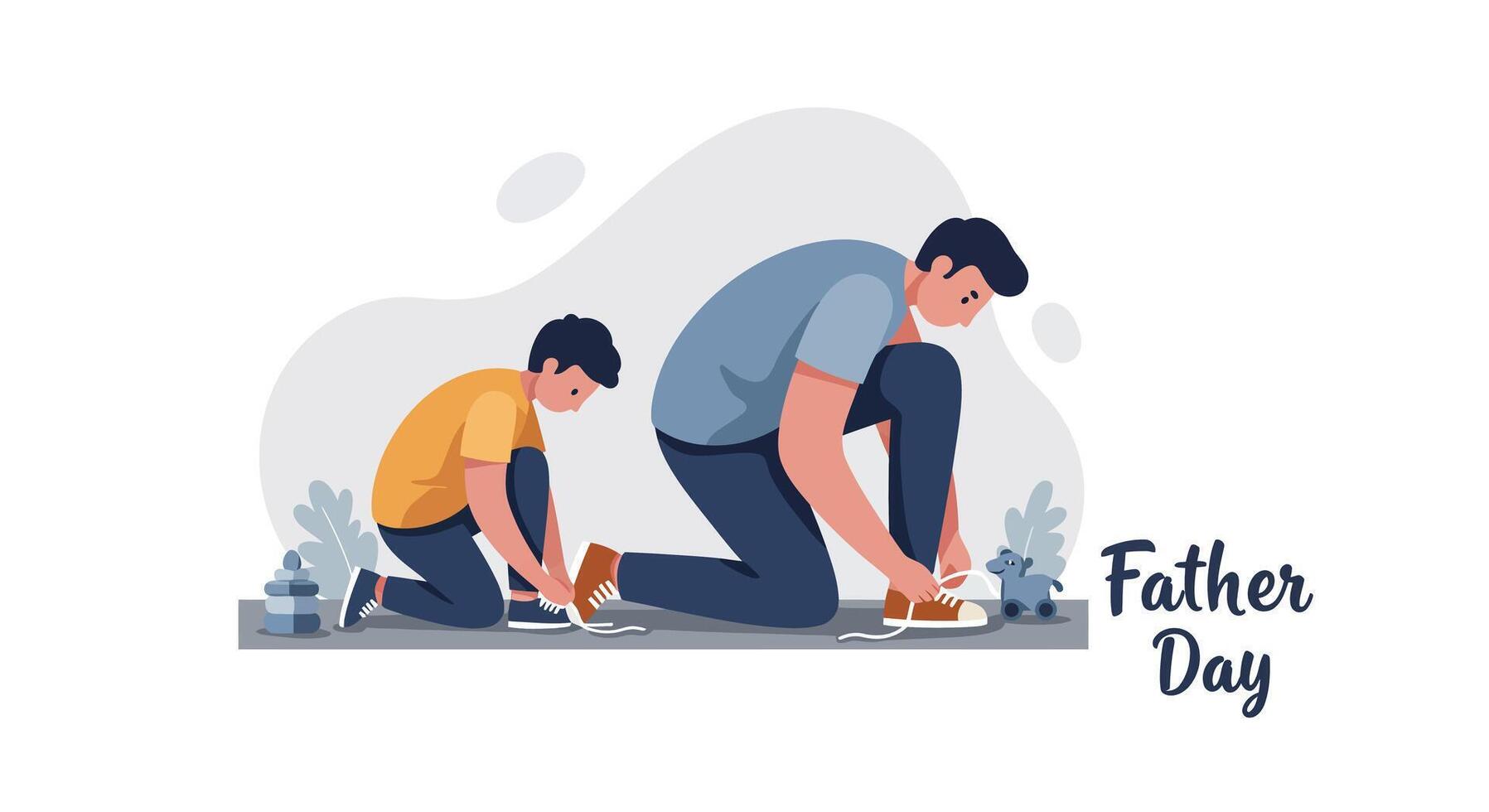 Father pushing child on swing outdoors in minimal flat design celebrating Father Day illustration vector