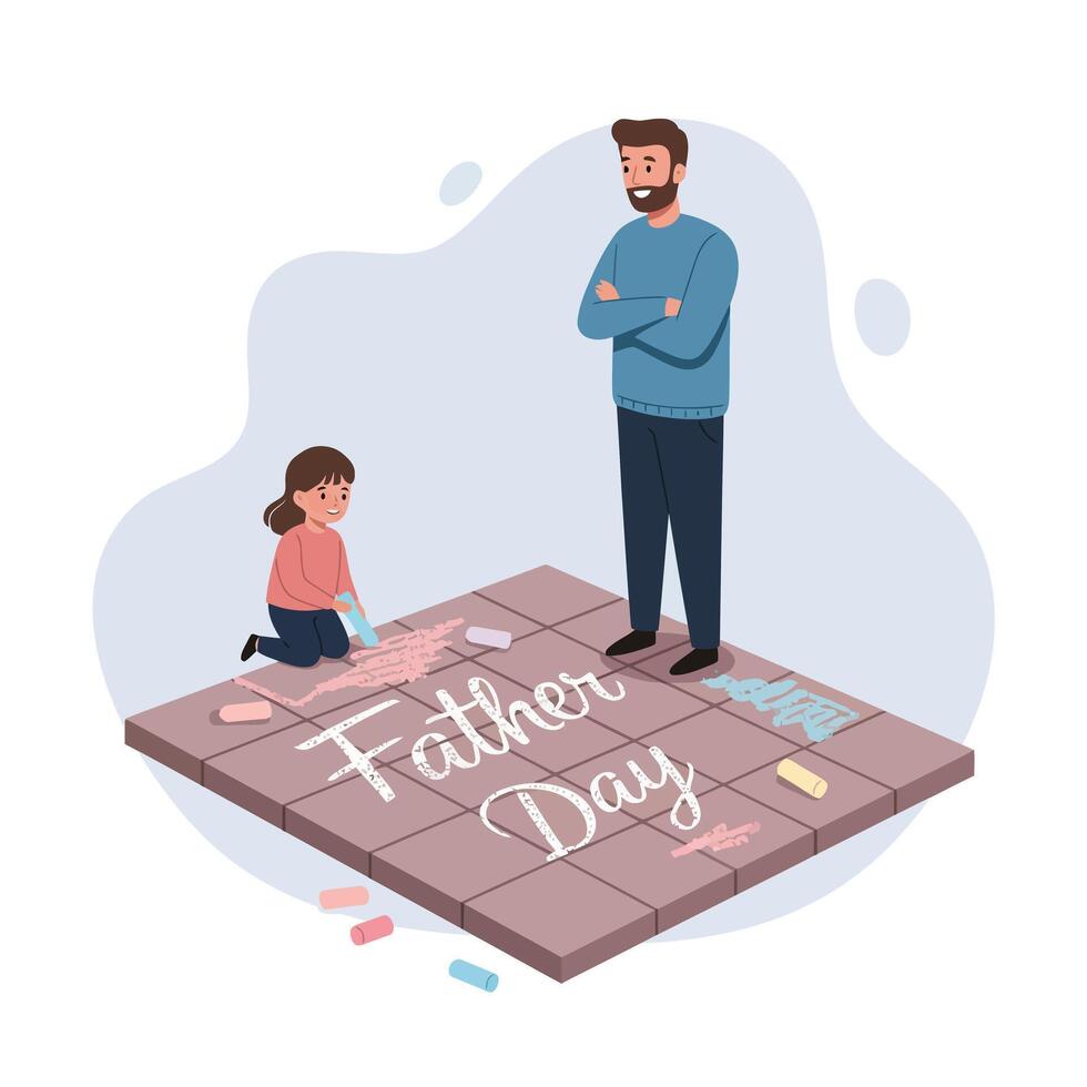 Father Day greeting card with steaming coffee cup and open book on wooden table flat design art vector
