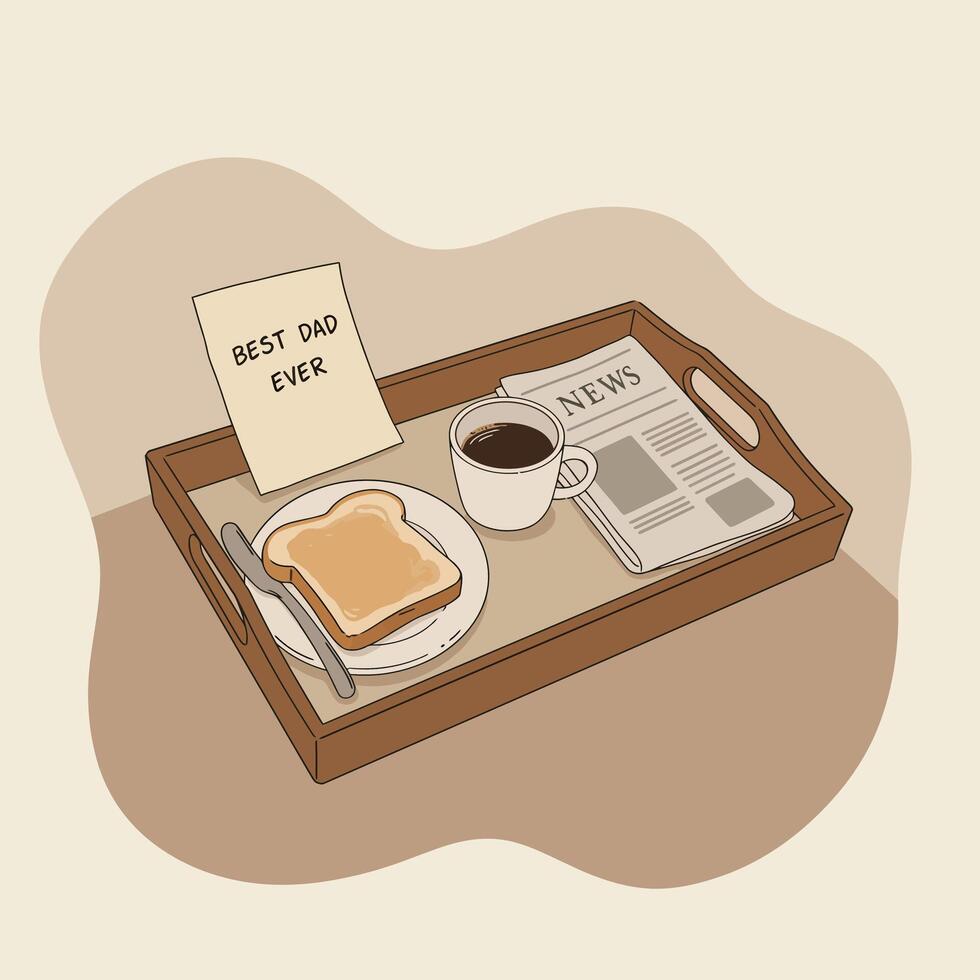 Breakfast tray with coffee cup croissants and heartfelt notes flat minimal illustration vector