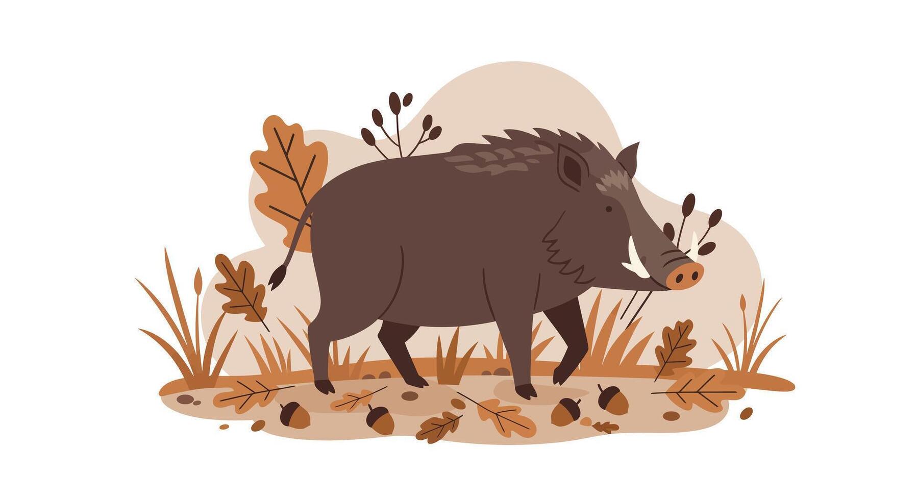 Red squirrel climbing on a tree branch with falling leaves in flat autumn nature scene illustration vector