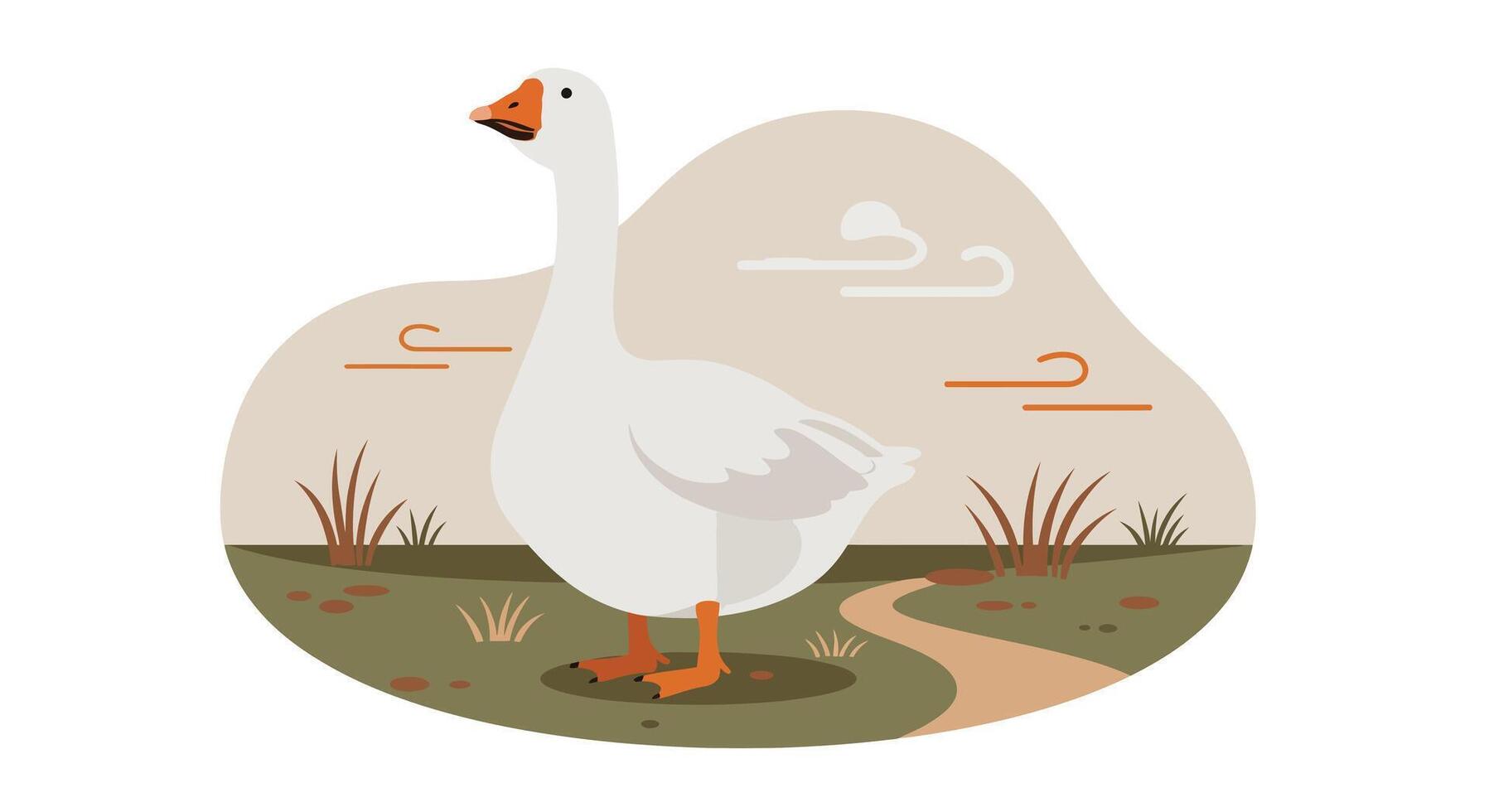 Brown dog sitting on empty desert highway with autumn foliage flat minimal illustration vector
