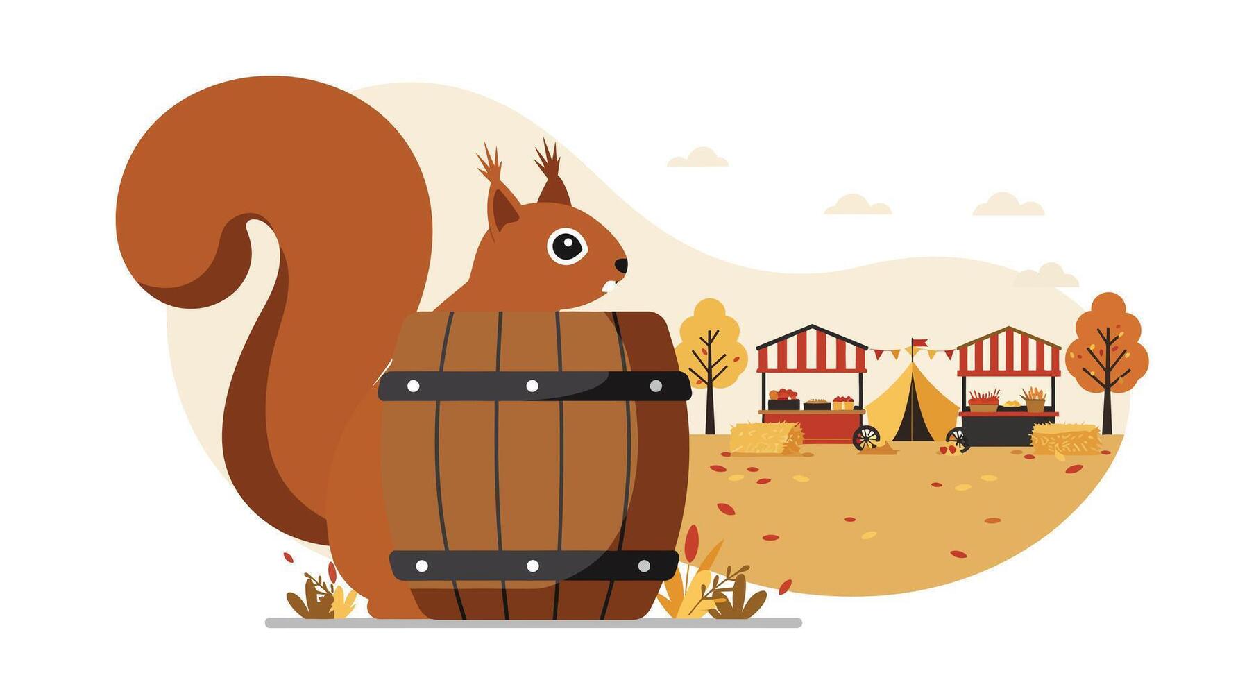 Two sleeping cats curled up on rustic wooden bench with autumn leaves flat cozy illustration vector