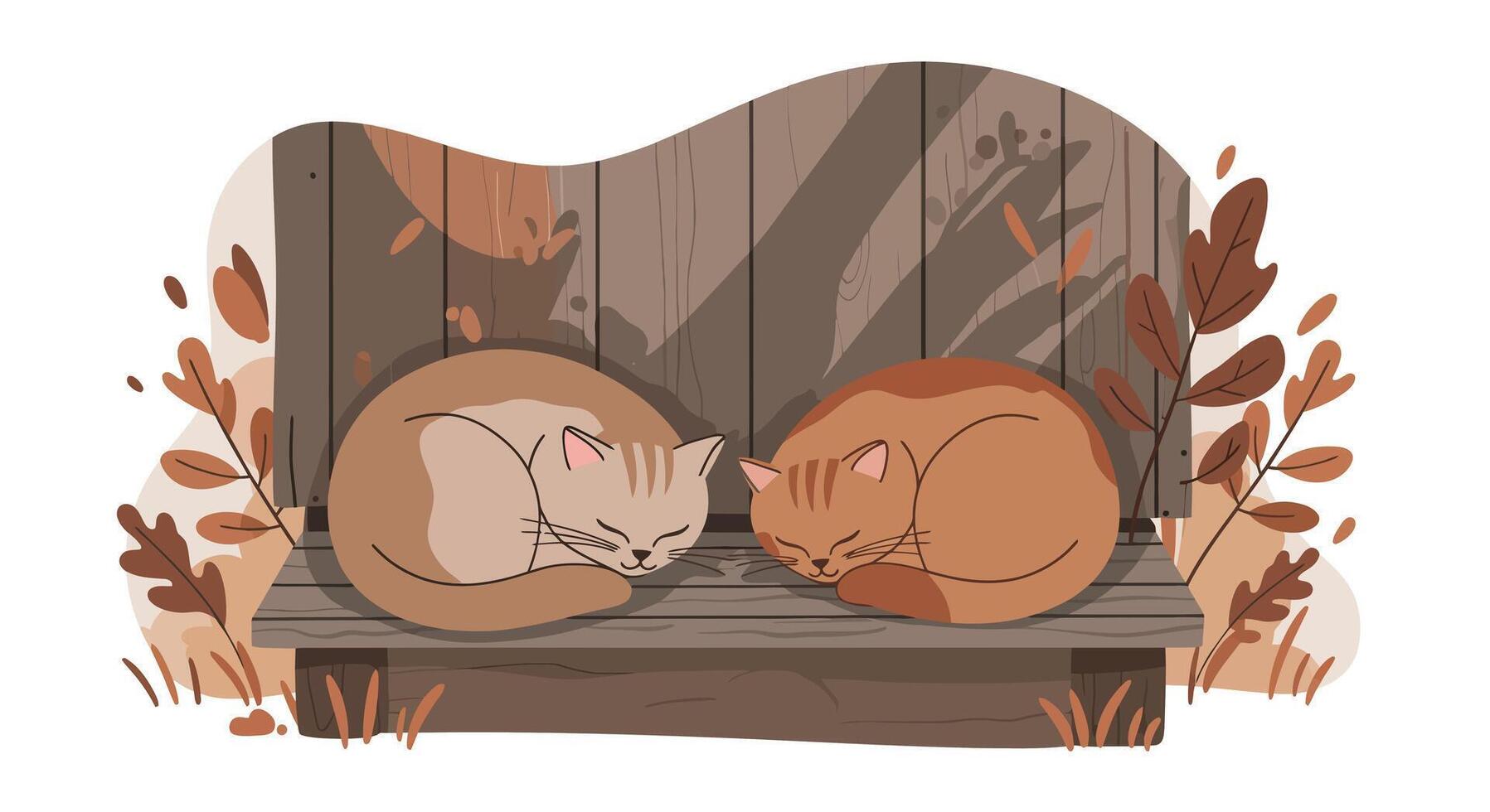 Black cat silhouette sitting on stone wall watching autumn forest landscape with flying birds flat illustration vector