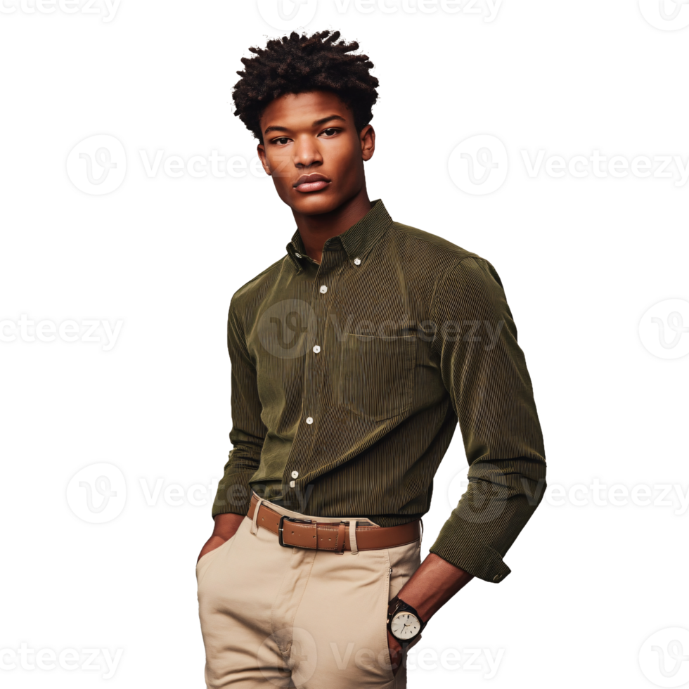 Everyday outfit with khaki pants and green top png