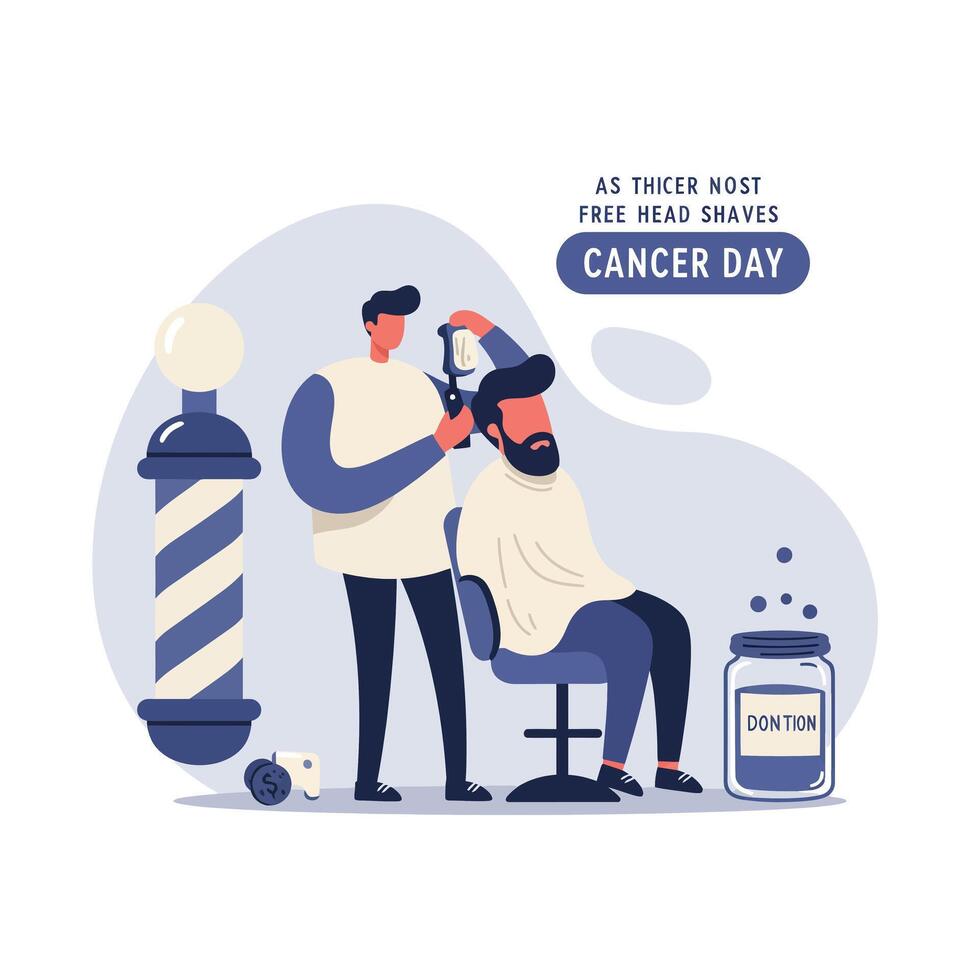 Barber cutting hair of man with beard in minimal flat style supporting cancer awareness illustration vector