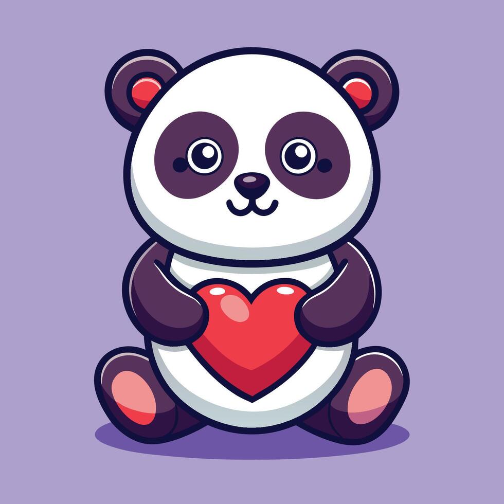 Adorable Cartoon Icon of Cute Panda Expressing Love with Hearts vector