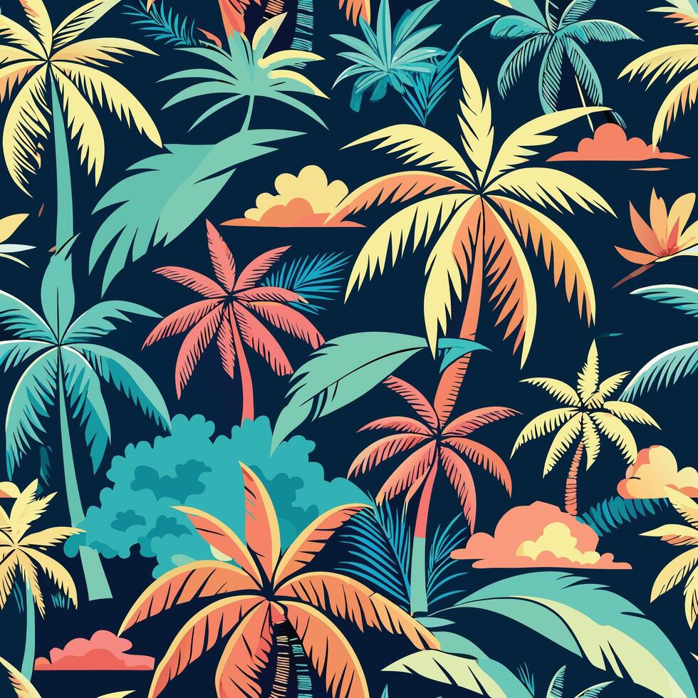 Enchanting Seamless Tropical Pattern Adorned with Vibrant Botanicals vector