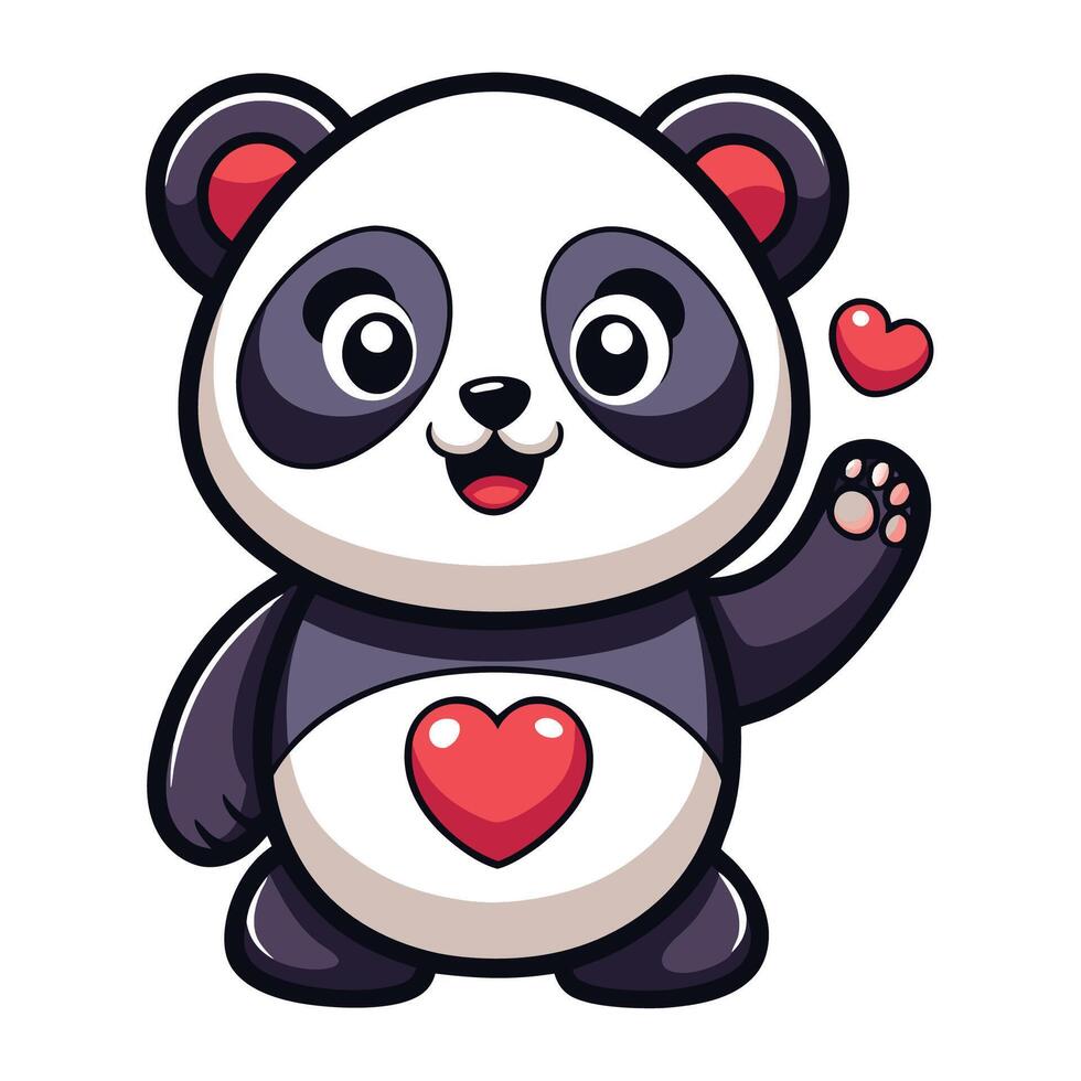 Adorable Cartoon Panda Expressing Love with a Heartfelt Hand Gesture vector