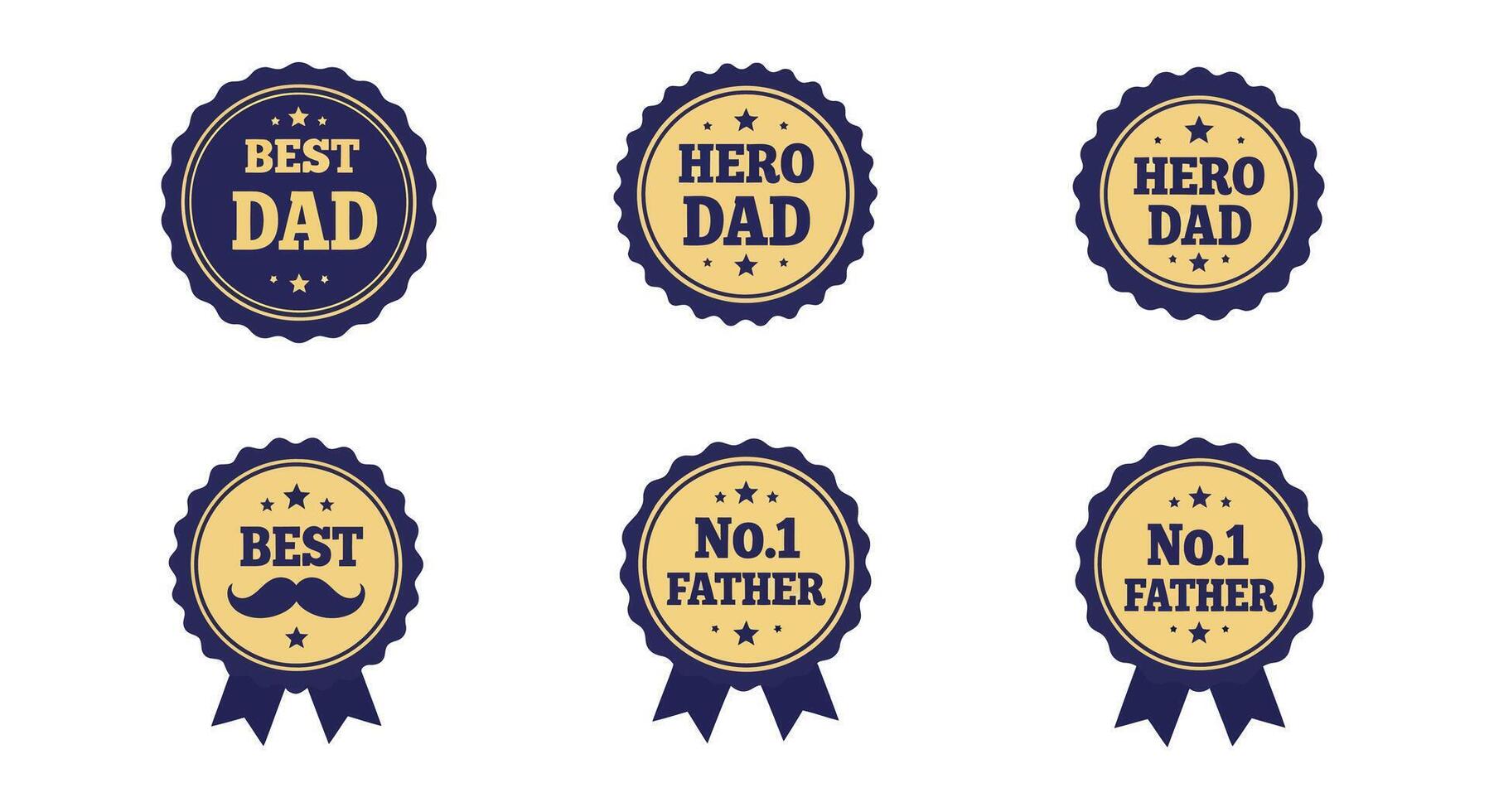 Set of six vintage style Best Dad and No 1 Father award badges with ribbon elements in flat illustration vector