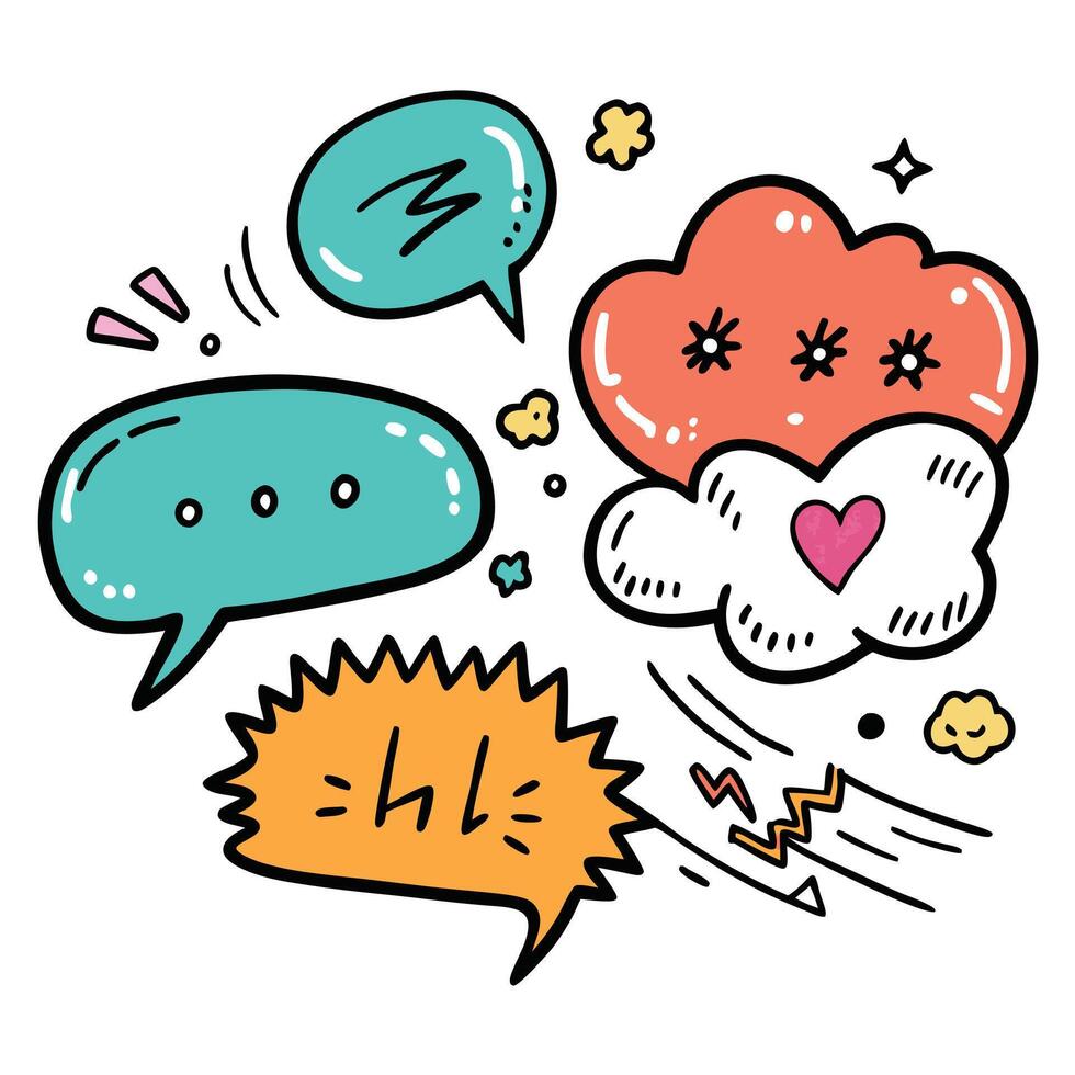 Hand Drawn Doodle Speech Bubbles in Vibrant Hues Ready for Communication and Expression vector