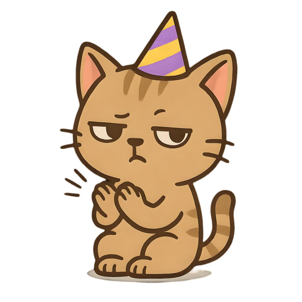 Chibi cat clapping sarcastically at a party fun celebration digital art playful setting unique perspective png
