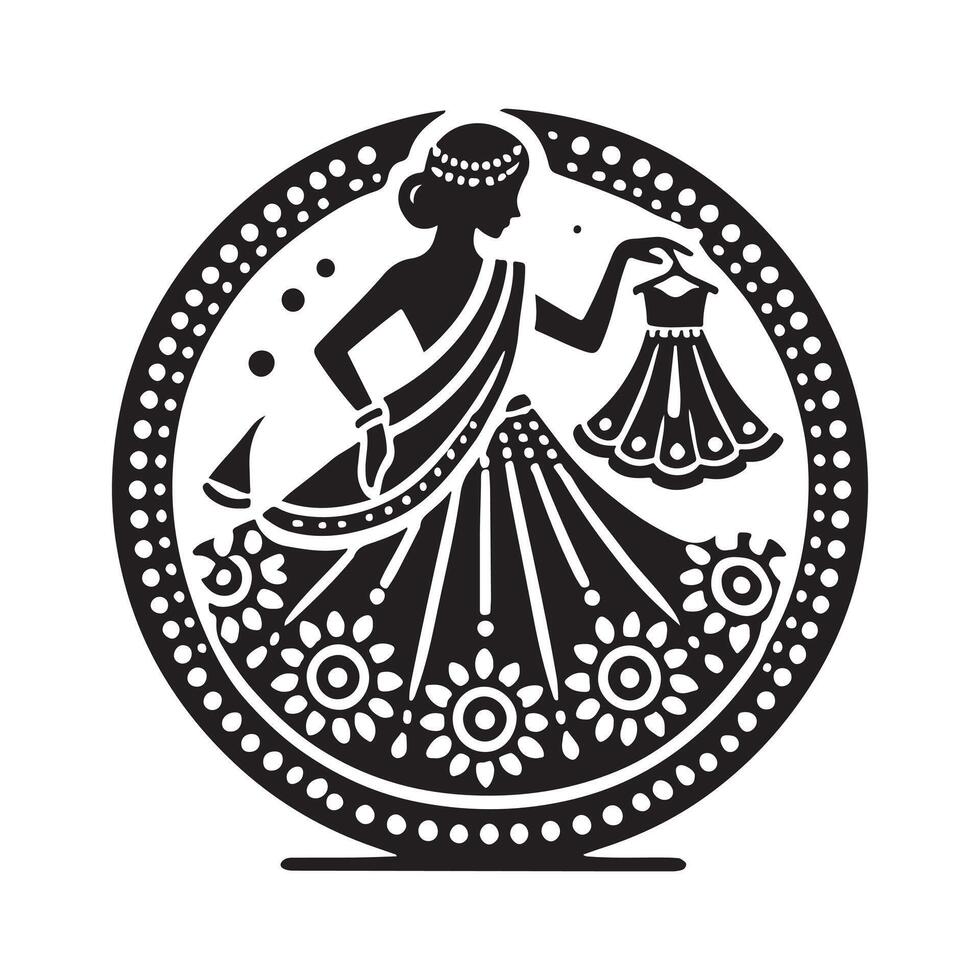 female indian lehenga silhouette vector