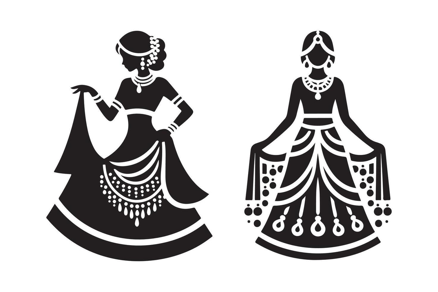 silhouette of female lehenga vector
