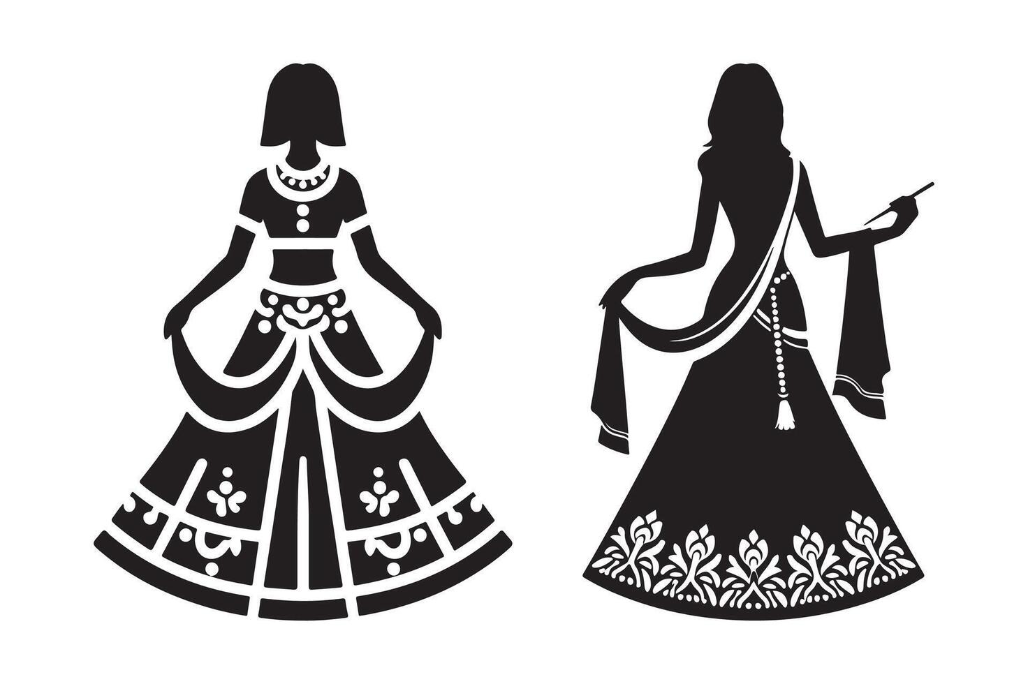 female fashion lehenga silhouette vector