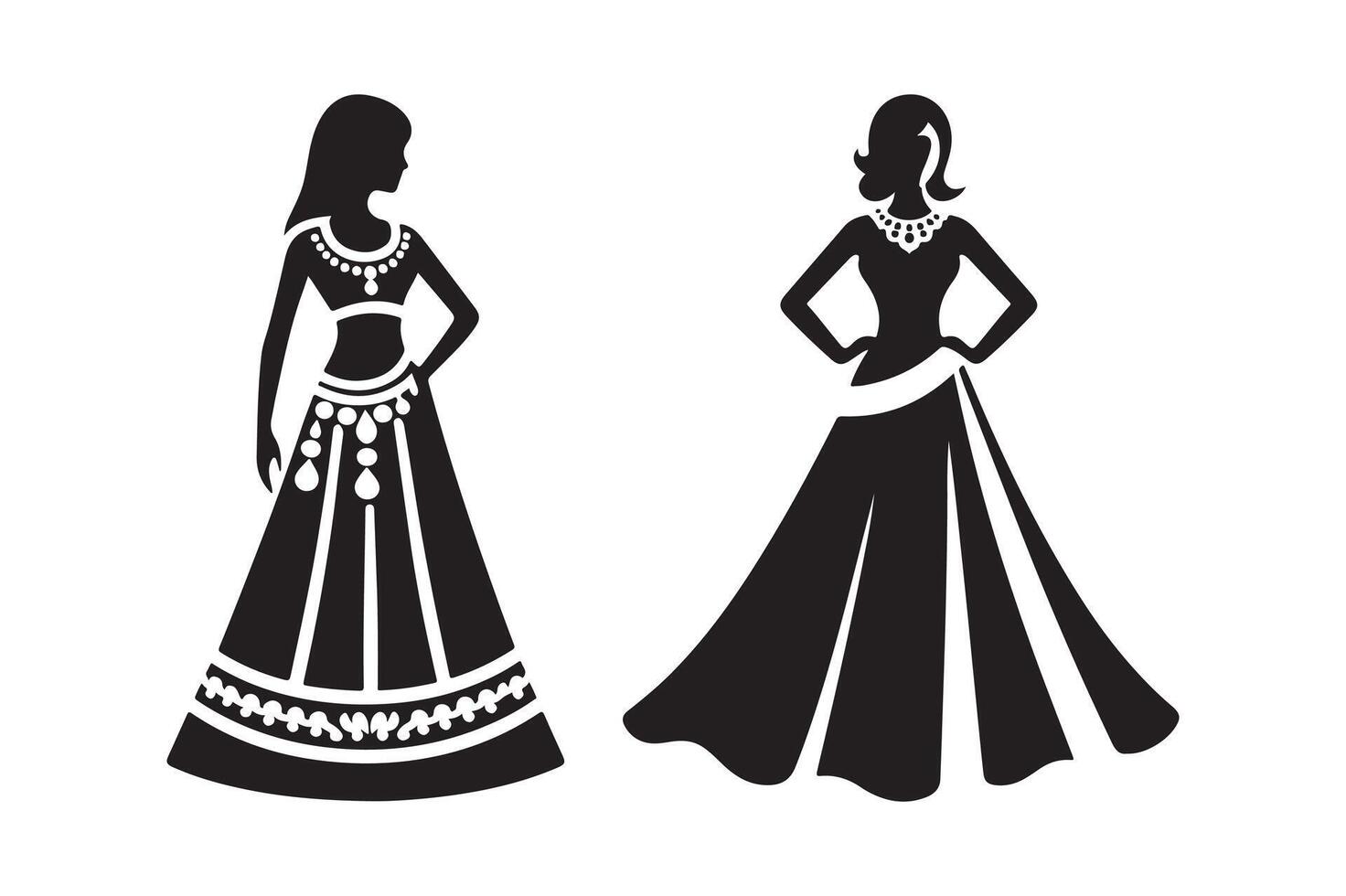 bride lehenga silhouette vector