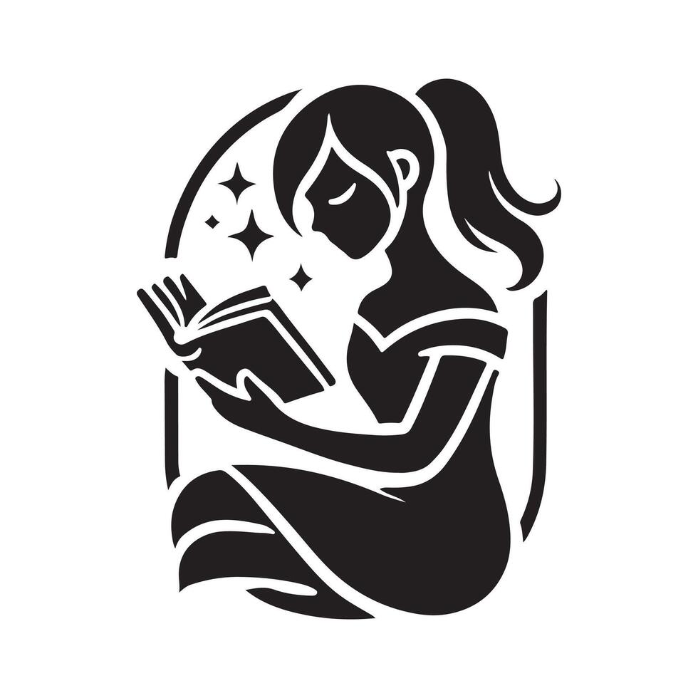 book reading girl art vector