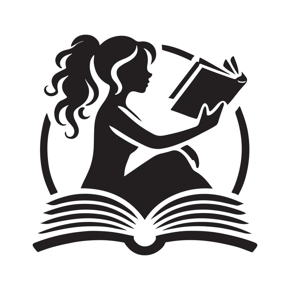 education reading girl silhouette vector