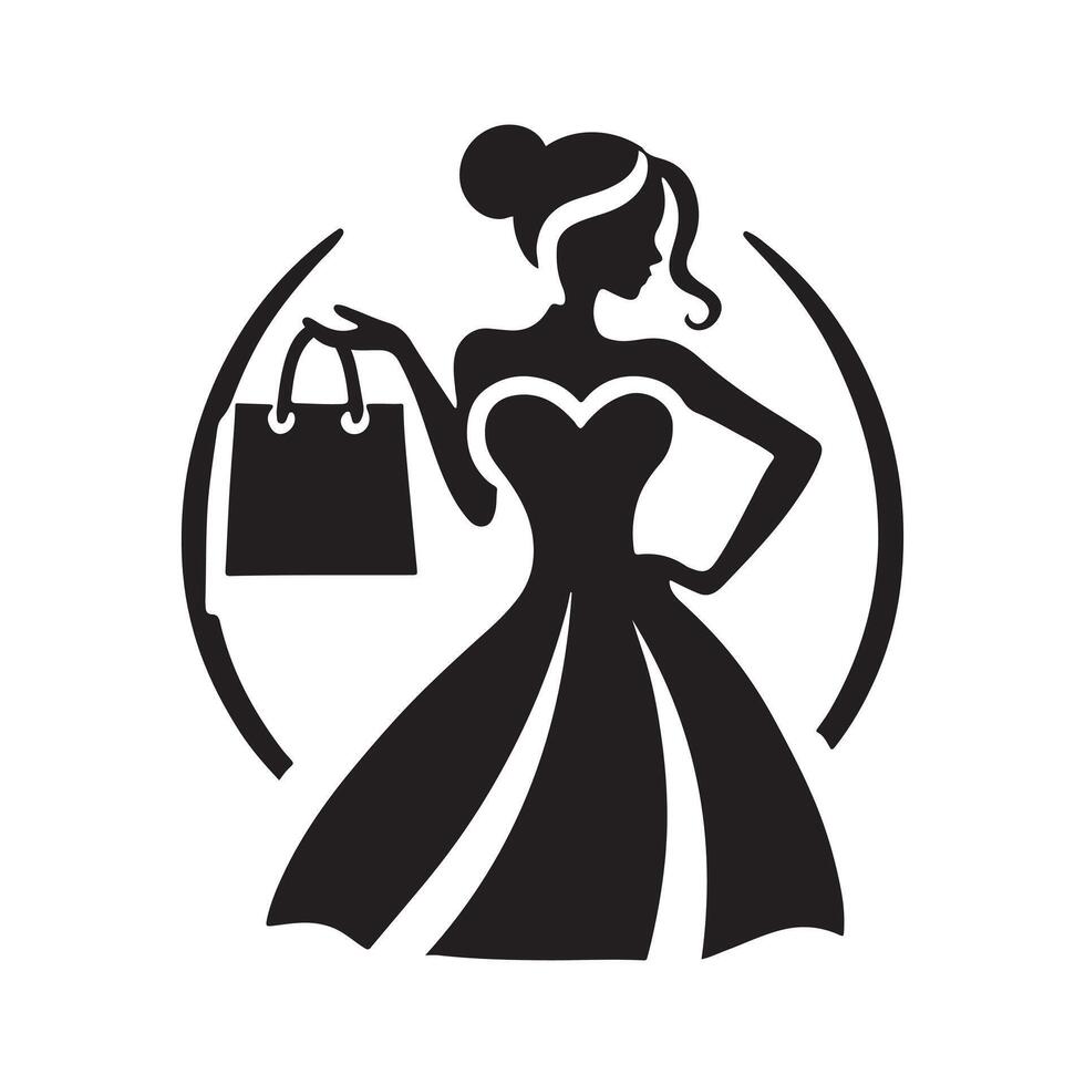 woman with shopping bags silhouette vector