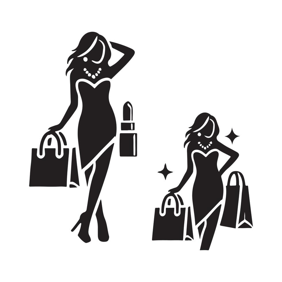 minimalist shopping woman vector